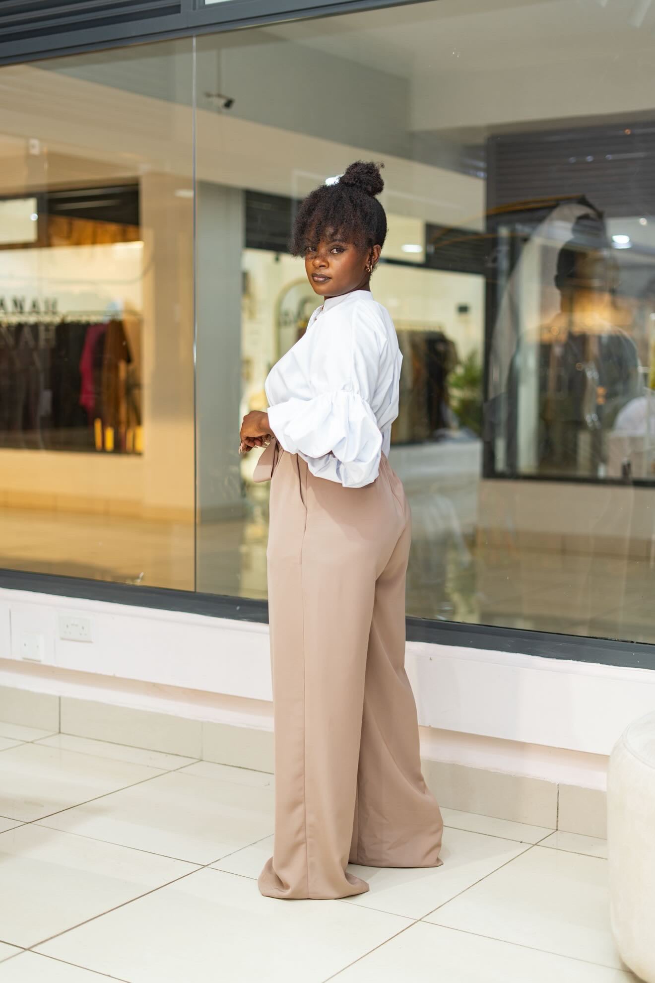 Belted Straight Leg Pants - Pastel Grey