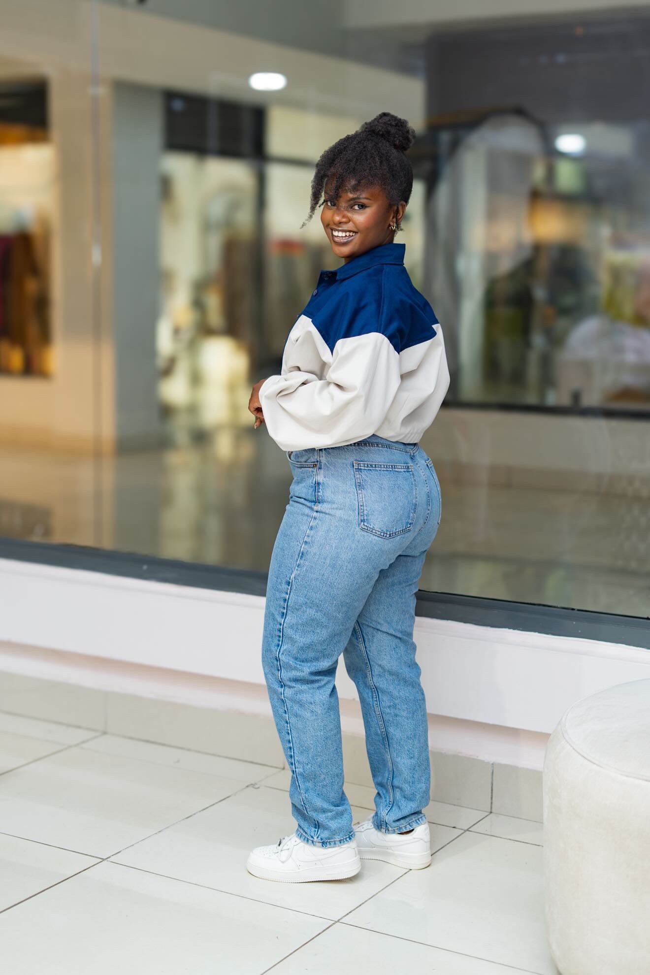 Cropped Shacket (Two-tone - Blue & White)