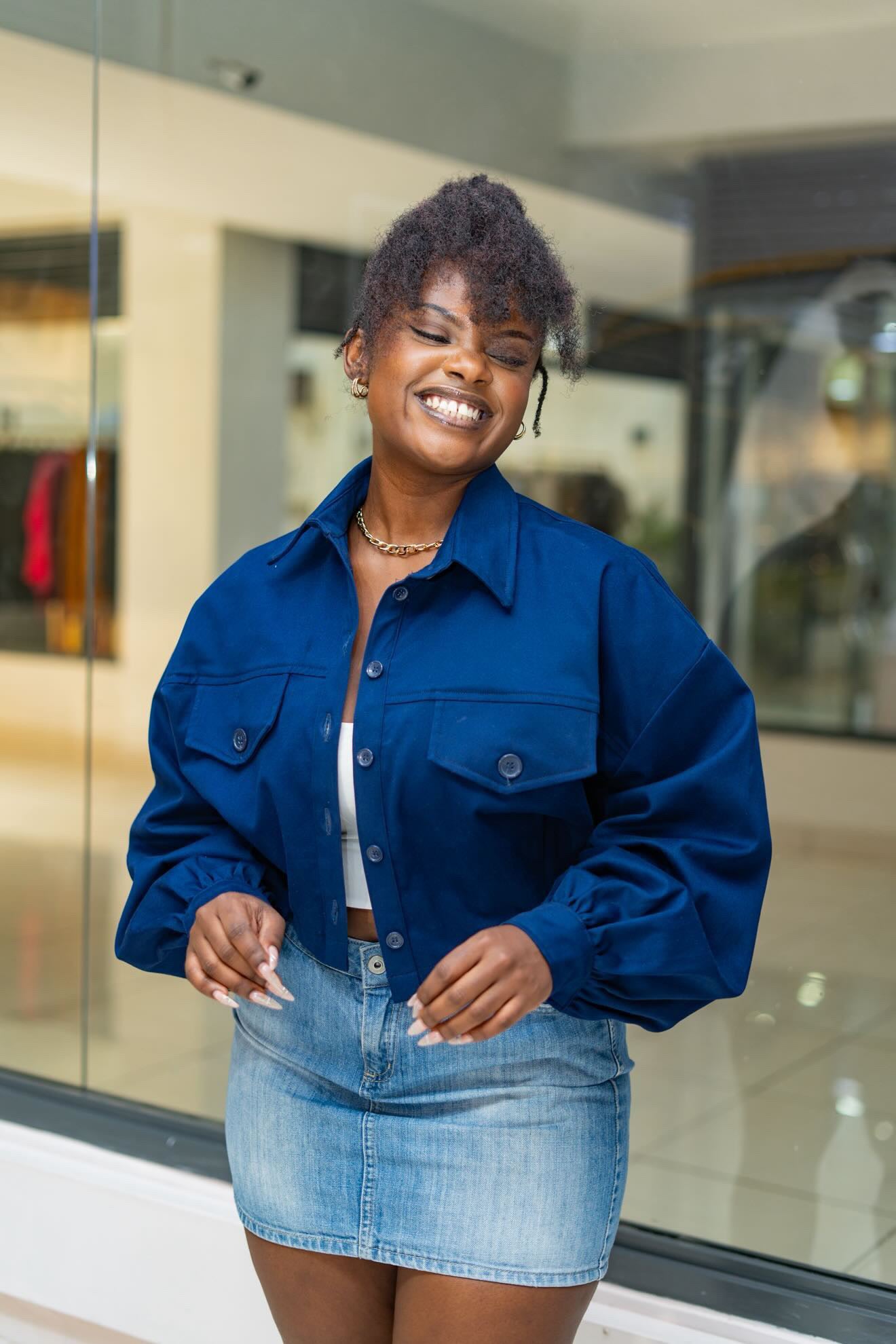 Cropped Shacket - Blue