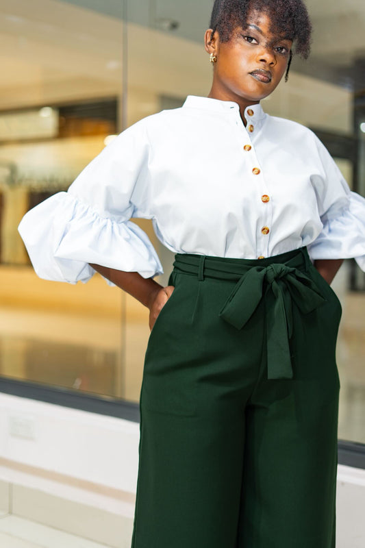 Belted Straight Leg Pants - Emerald Green