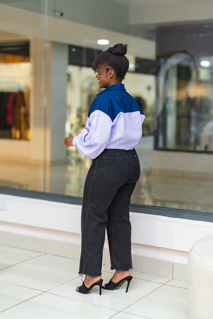 Cropped Shacket - Blue and Lilac