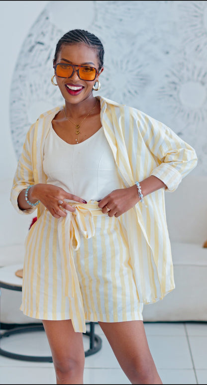 Pastel Striped Shorts - Yellow