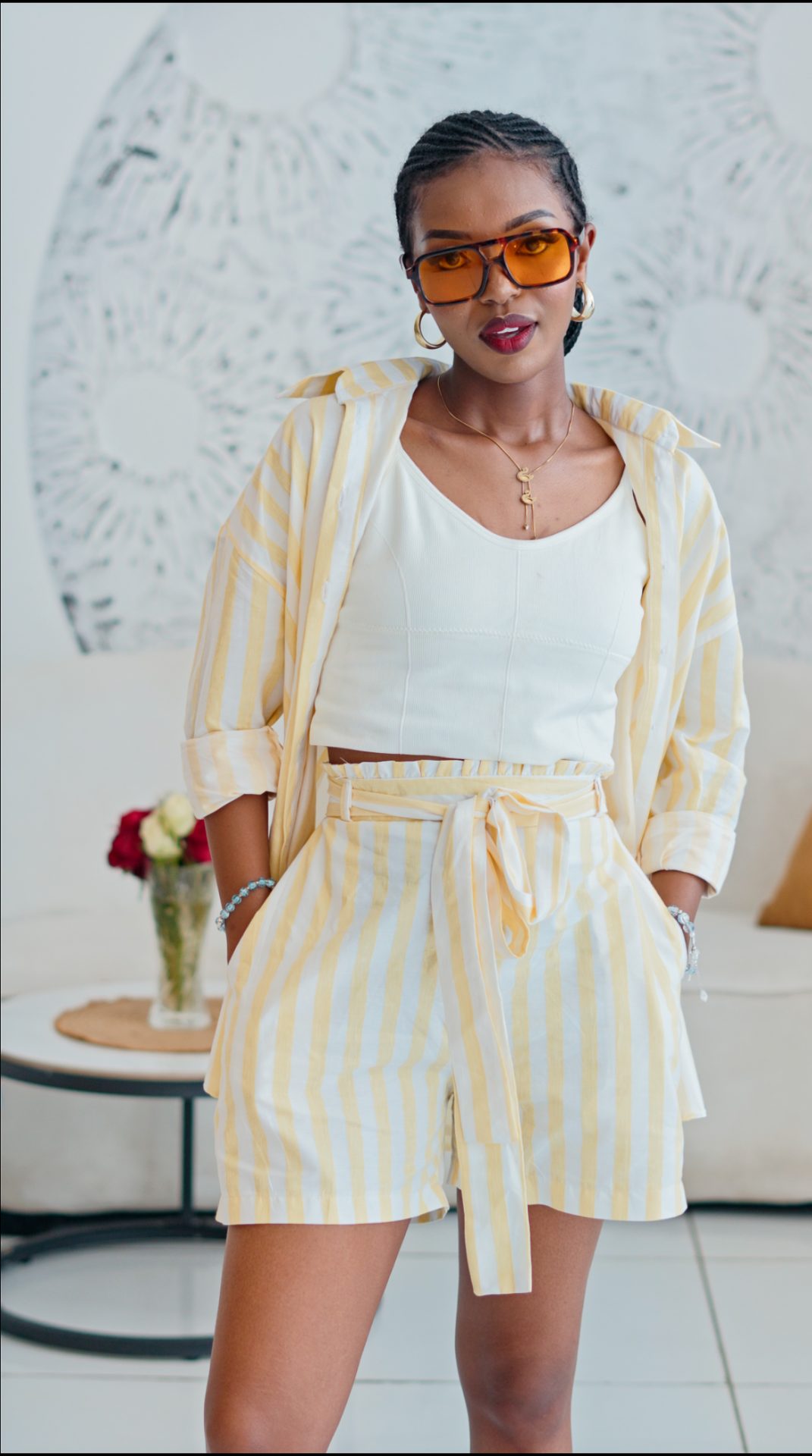 Pastel Striped Shorts - Yellow