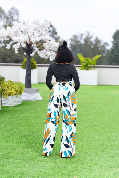 Luna belted palazzo pants - Cream Print