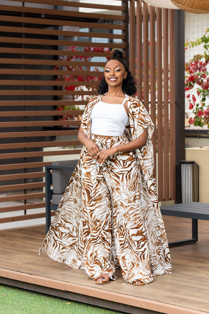 Sienna Belted Palazzo Pants - Brown Print