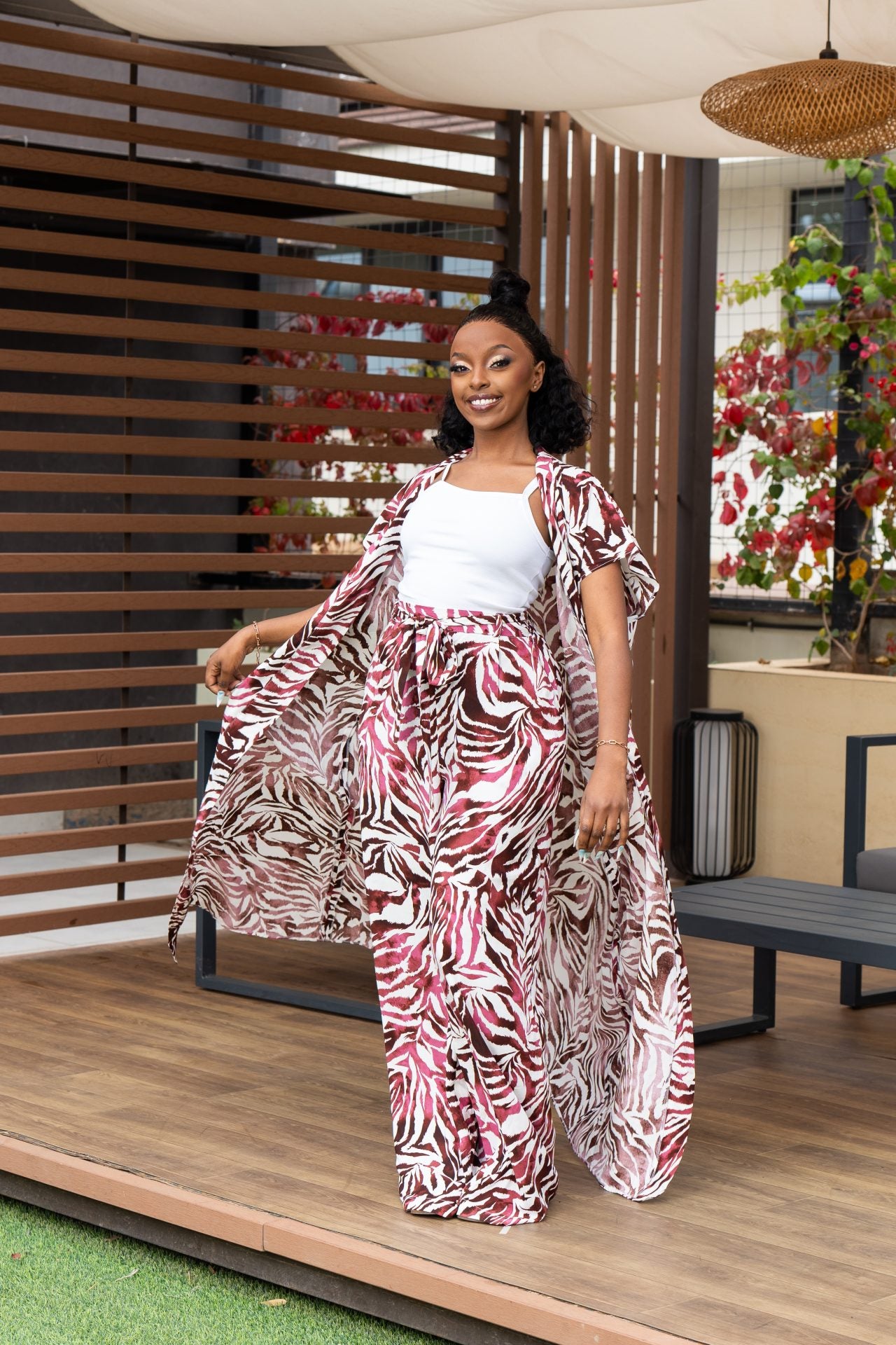 Sienna Belted Palazzo Pants - Fuchsia Print