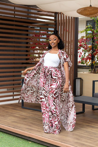 Sienna Belted Palazzo Pants - Fuchsia Print