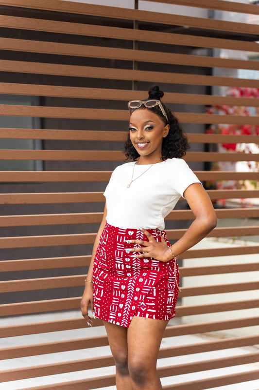 Ankara skorts - Maroon and White