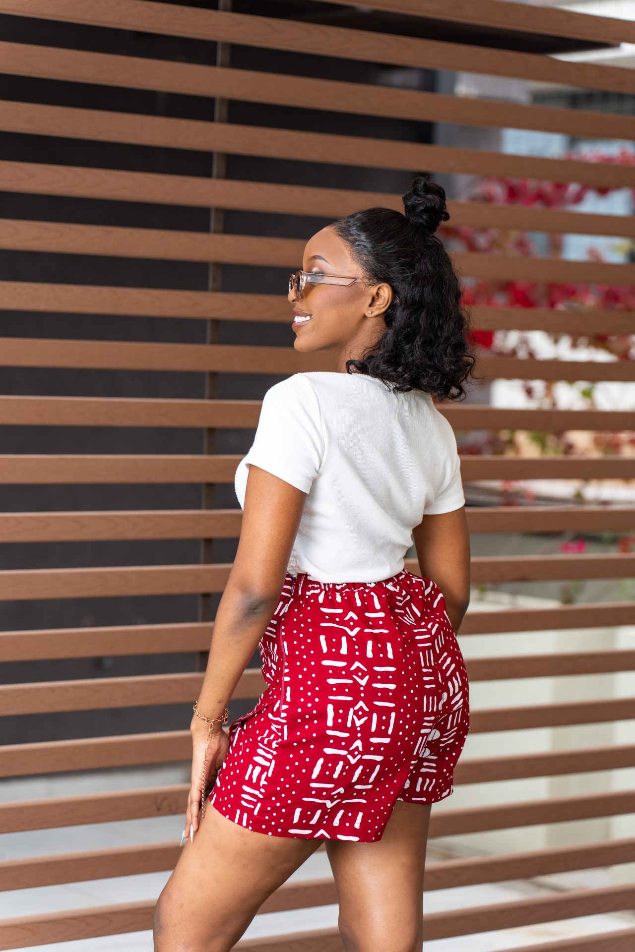 Ankara skorts - Maroon and White