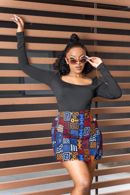 Ankara skorts - Navy, Orange and Red print