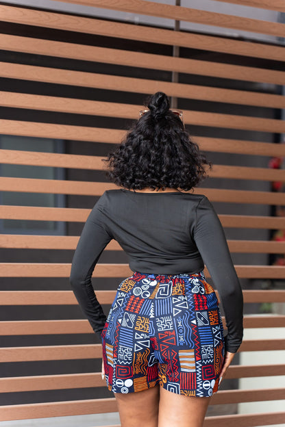 Ankara skorts - Navy, Orange and Red print