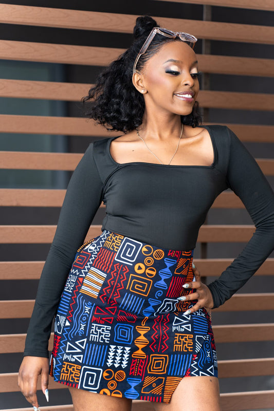 Ankara skorts - Navy, Orange and Red print