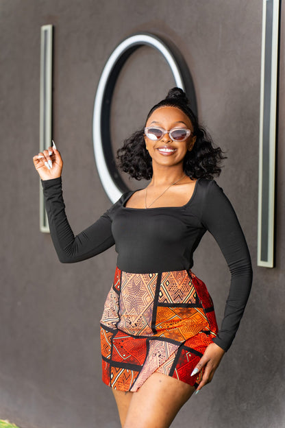 Ankara skorts - Black, Orange and Coral