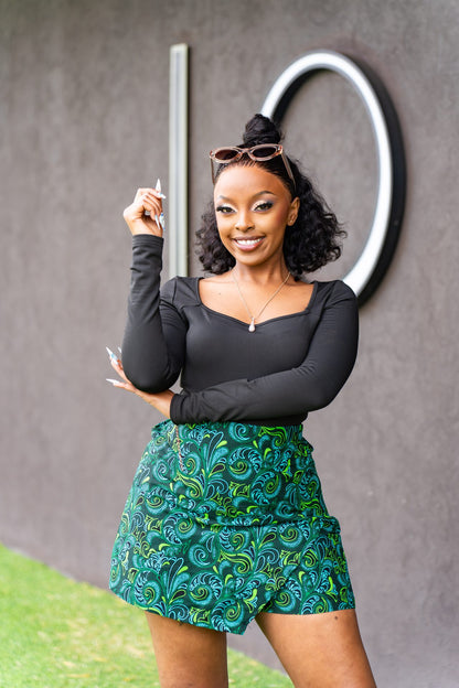 Ankara skorts - Green floral print