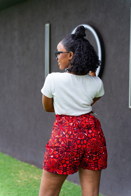 Ankara skorts - Red and pink
