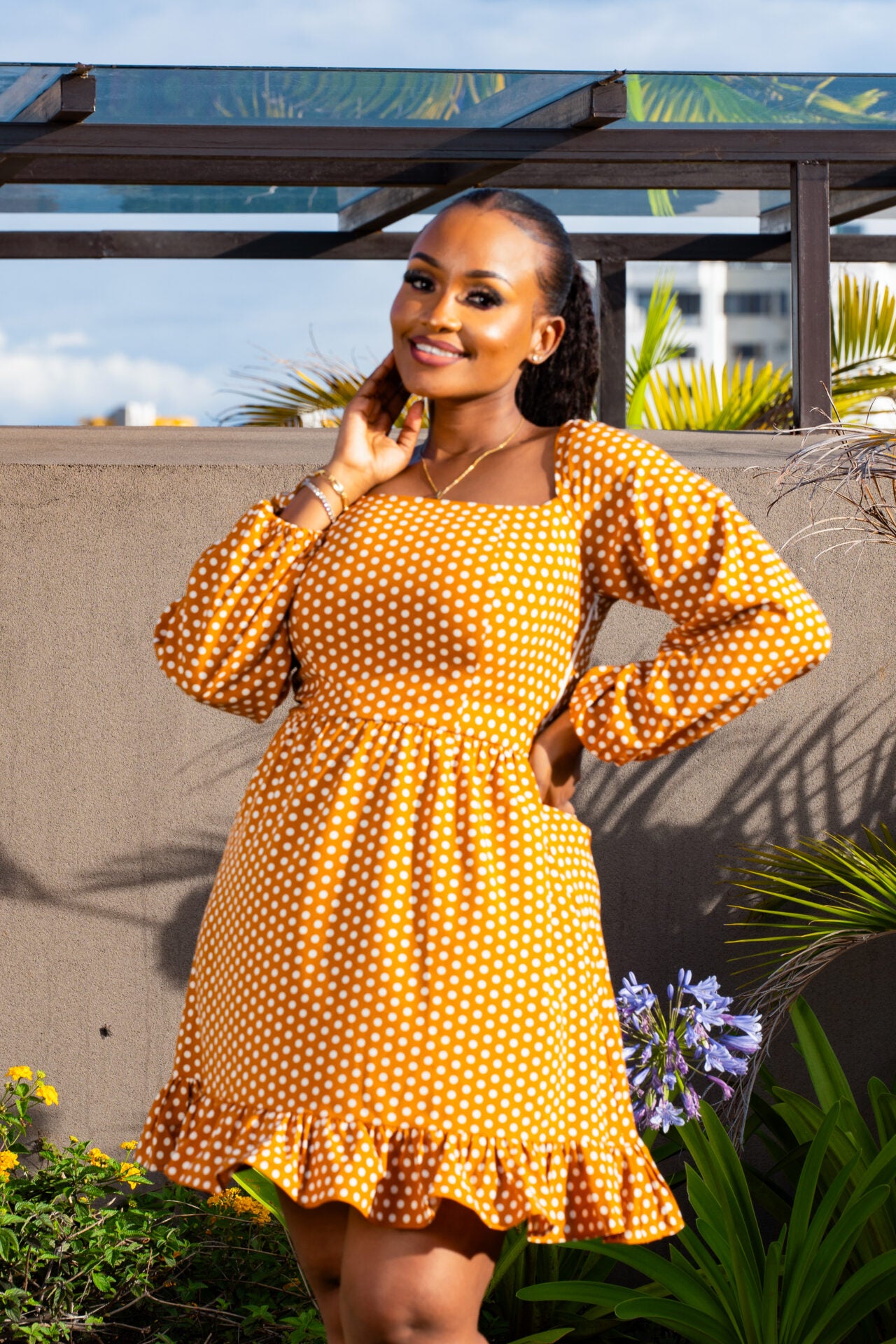 Summertime polka dot dress - Mustard