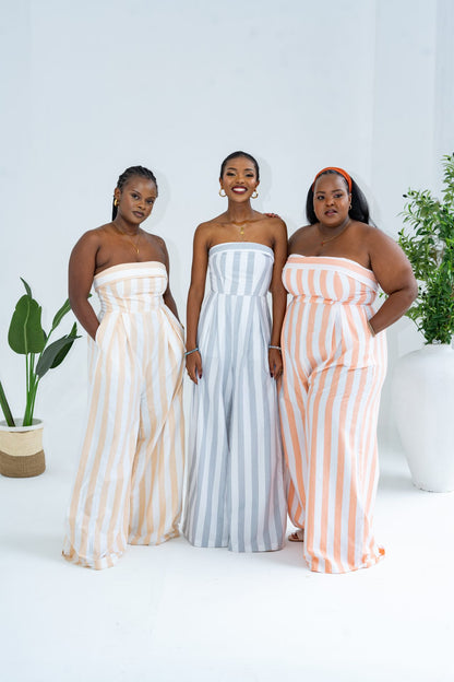 Pastel Striped Jumpsuit - Khaki