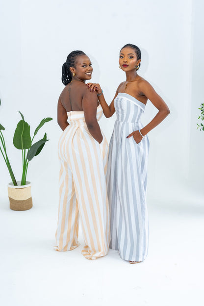 Pastel Striped Jumpsuit - Khaki