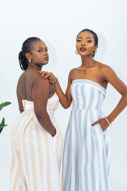 Pastel Striped Jumpsuit - Khaki