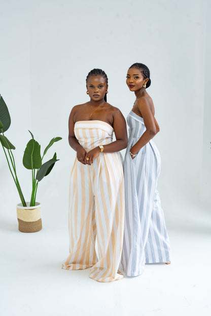 Pastel Striped Jumpsuit - Khaki
