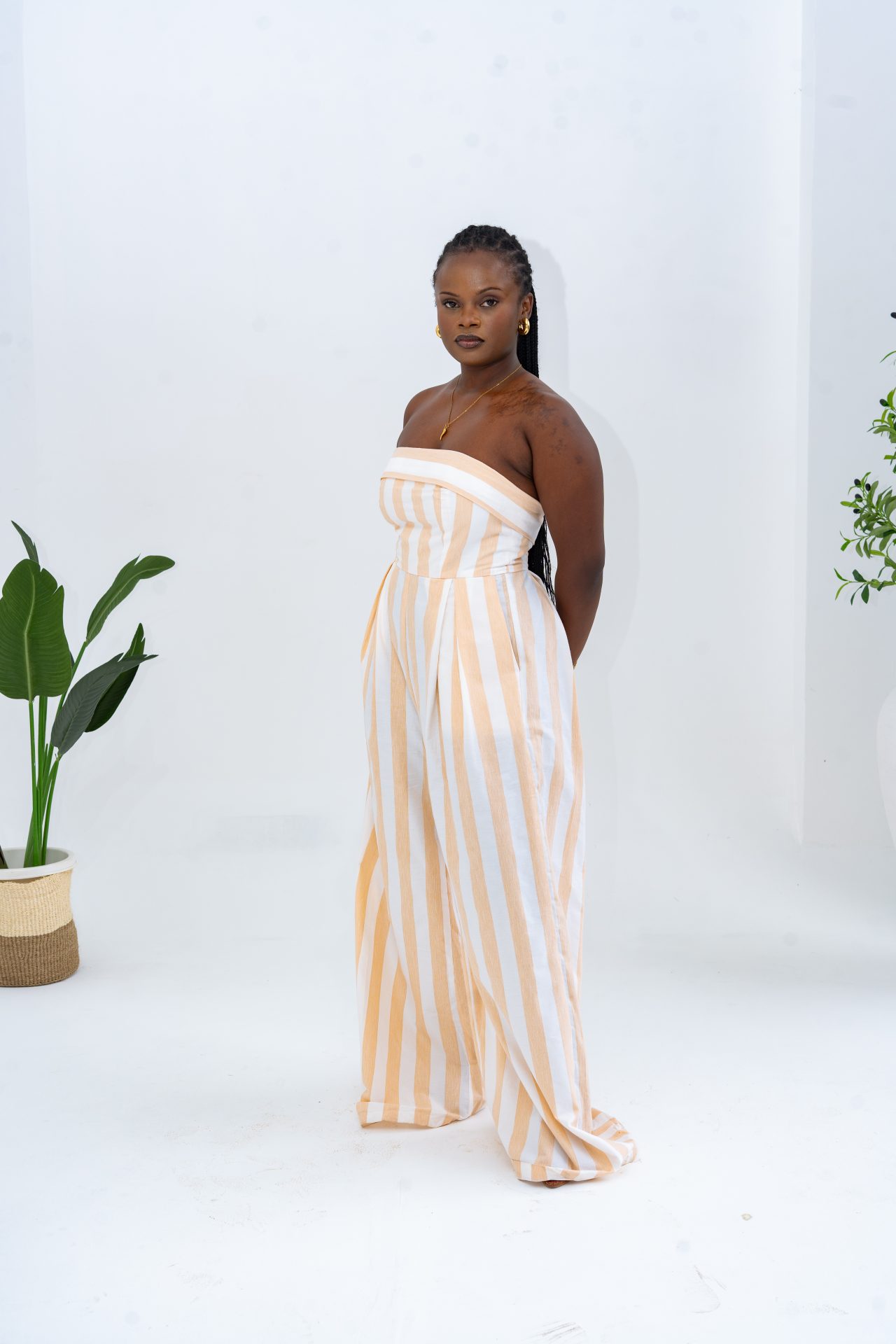 Pastel Striped Jumpsuit - Khaki