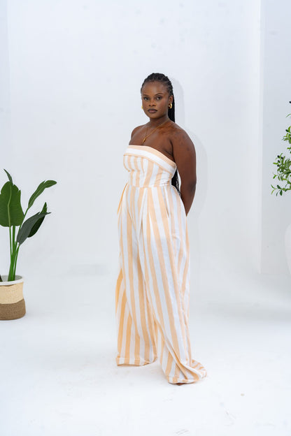 Pastel Striped Jumpsuit - Khaki
