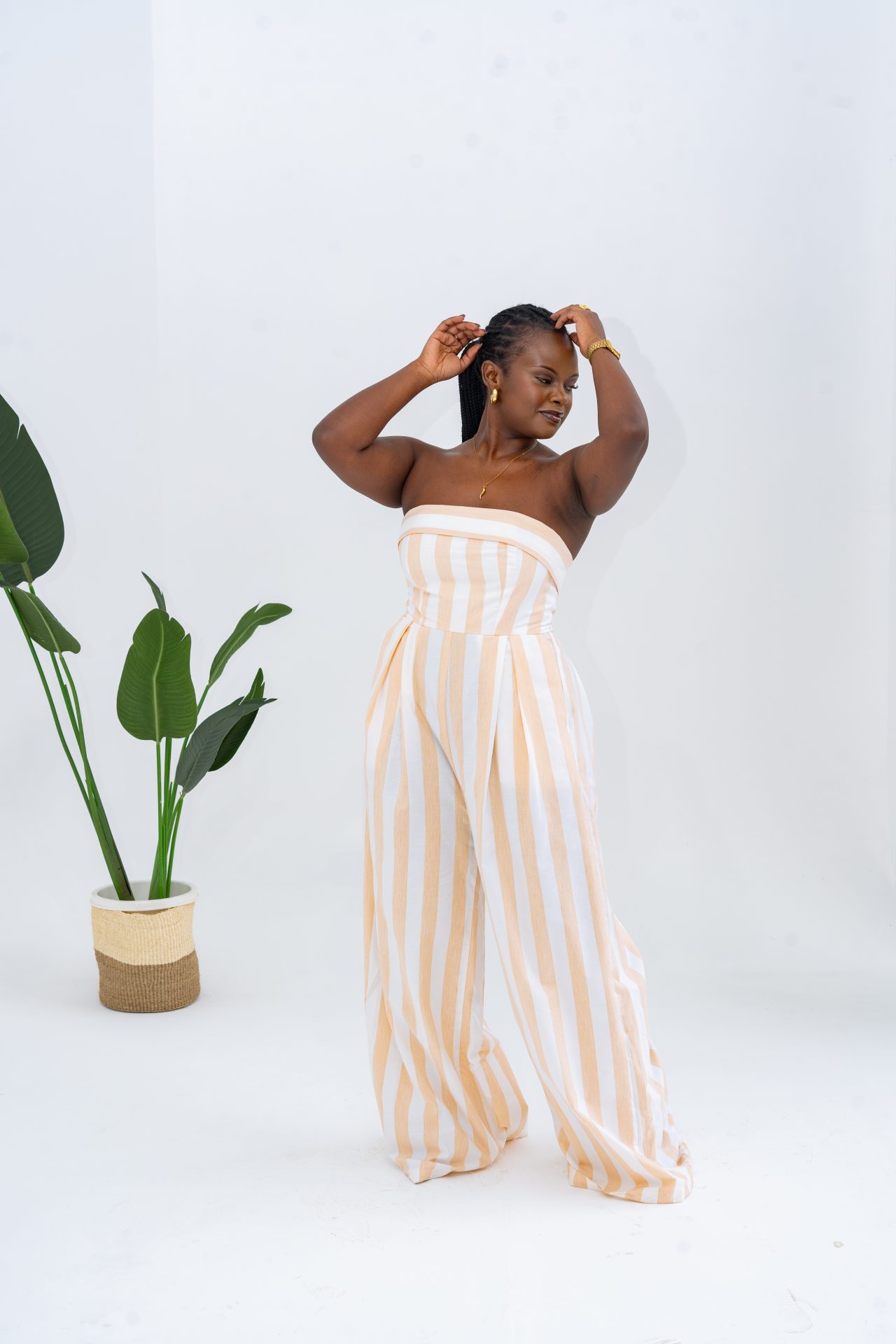Pastel Striped Jumpsuit - Khaki