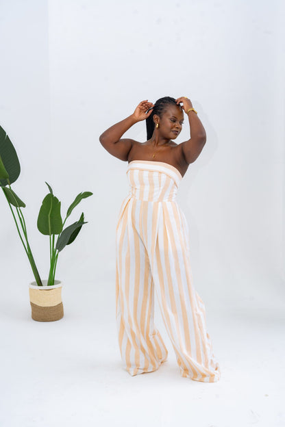 Pastel Striped Jumpsuit - Khaki
