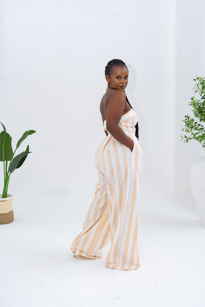 Pastel Striped Jumpsuit - Khaki