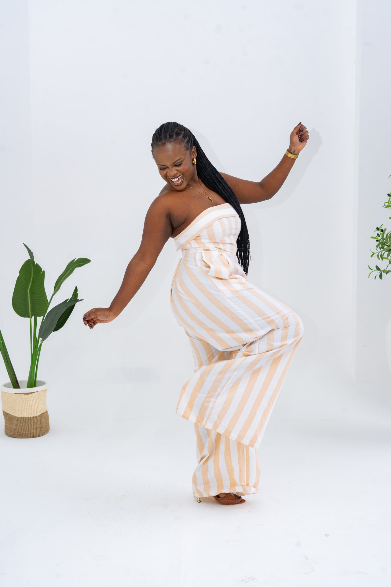 Pastel Striped Jumpsuit - Khaki