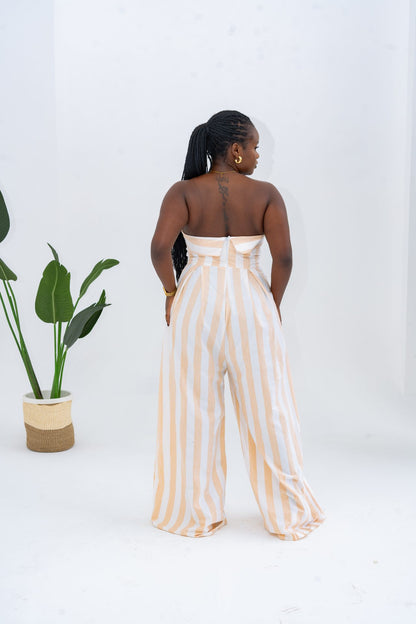 Pastel Striped Jumpsuit - Khaki