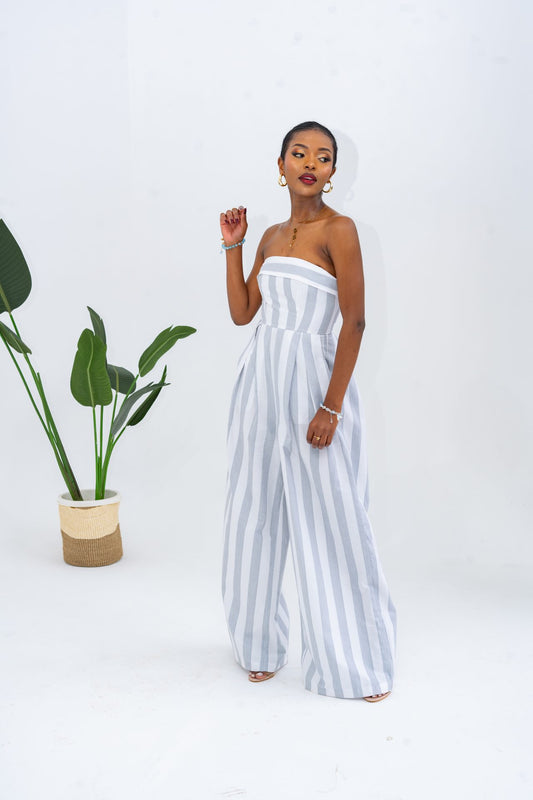 Pastel Striped Jumpsuit - Grey