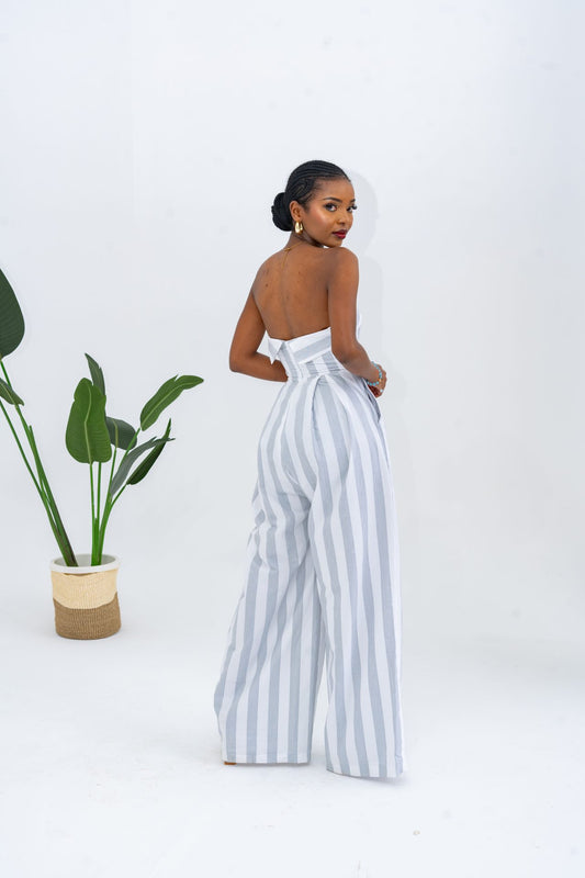 Pastel Striped Jumpsuit - Grey
