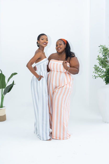 Pastel Striped Jumpsuit - Coral