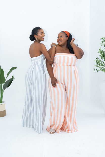 Pastel Striped Jumpsuit - Coral