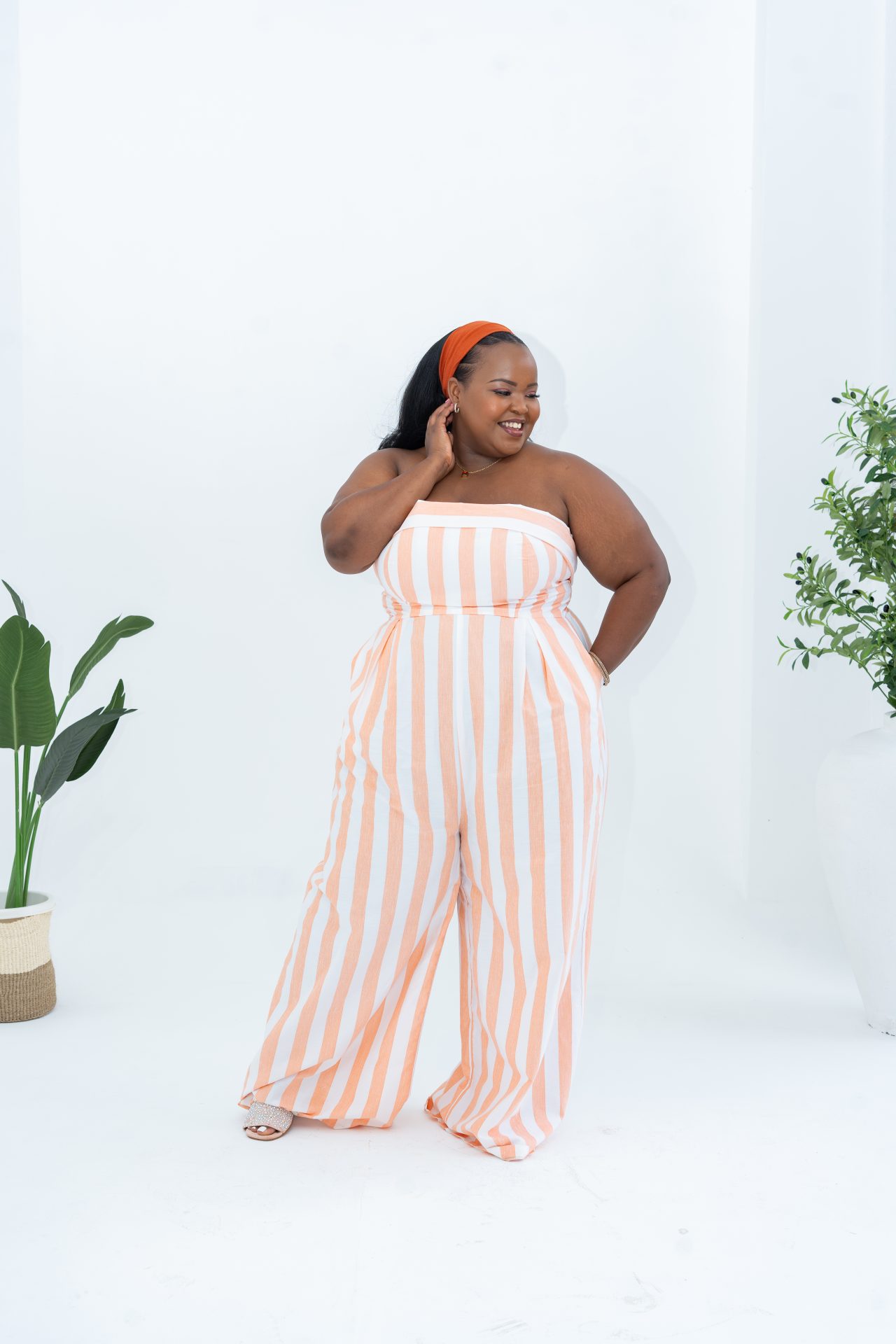 Pastel Striped Jumpsuit - Coral