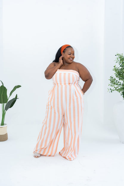 Pastel Striped Jumpsuit - Coral