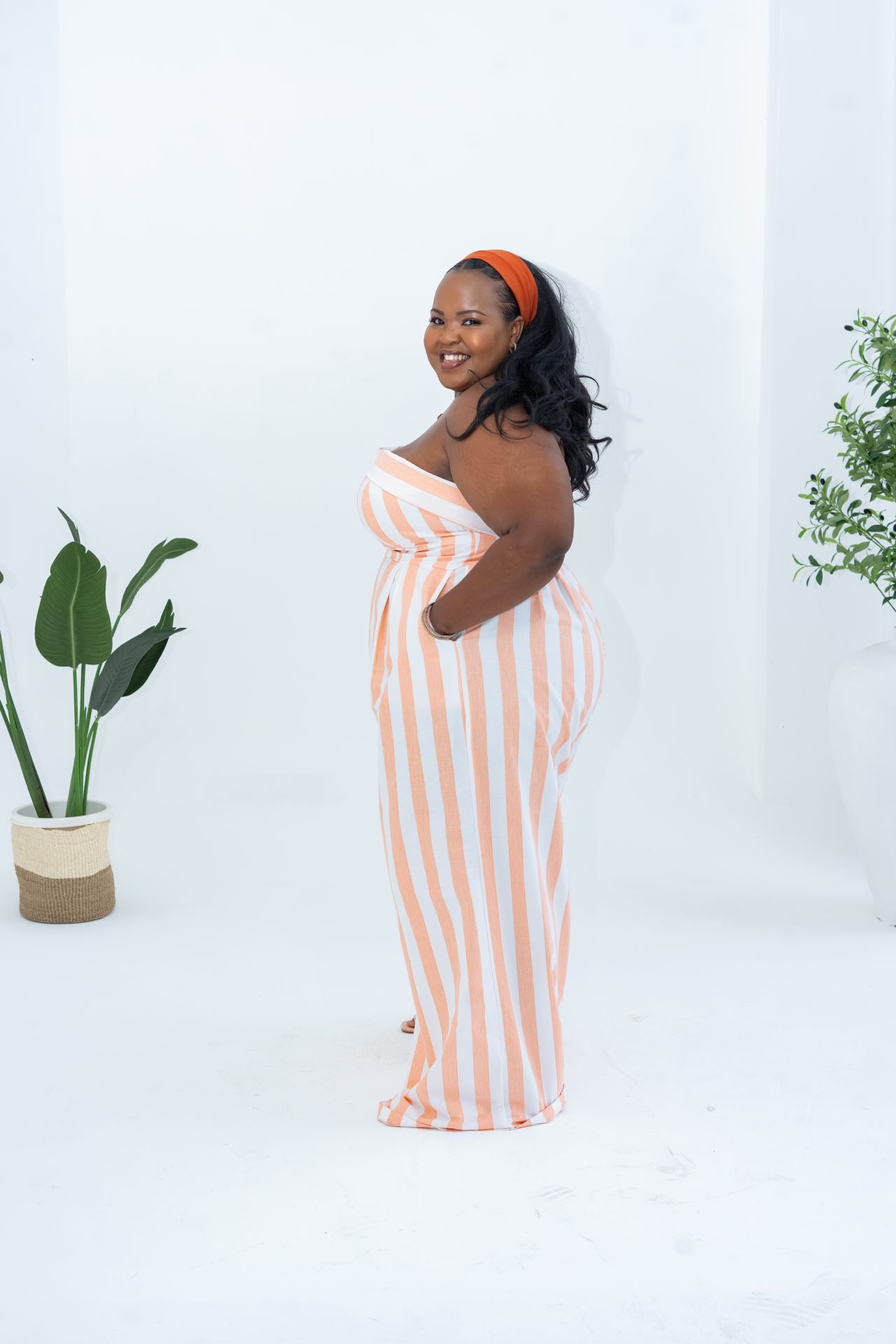 Pastel Striped Jumpsuit - Coral