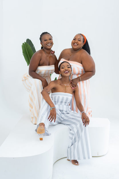 Pastel Striped Jumpsuit - Khaki