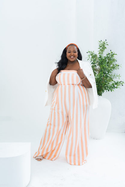 Pastel Striped Jumpsuit - Coral