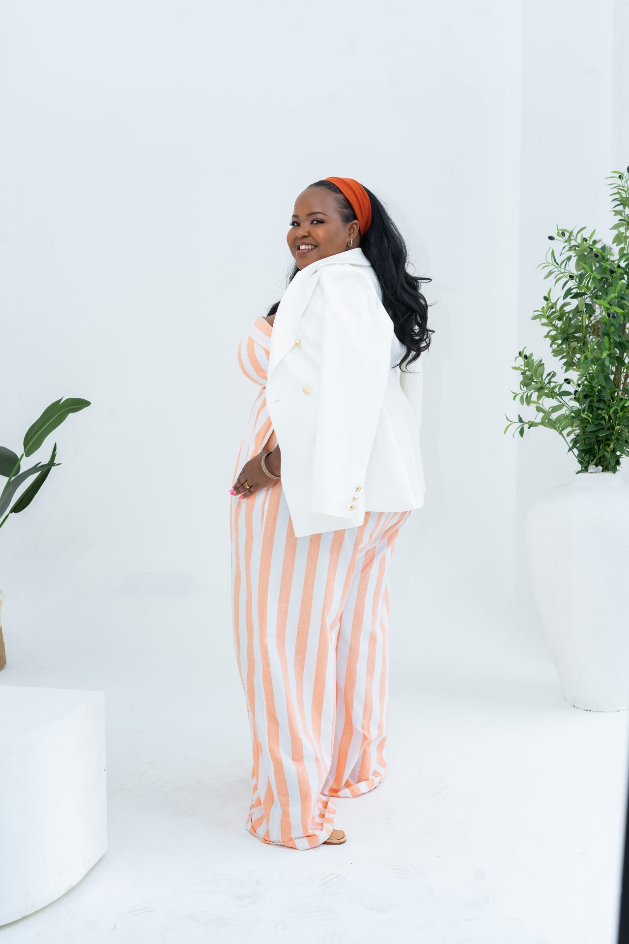 Pastel Striped Jumpsuit - Coral