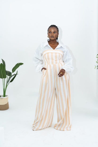 Pastel Striped Jumpsuit - Khaki