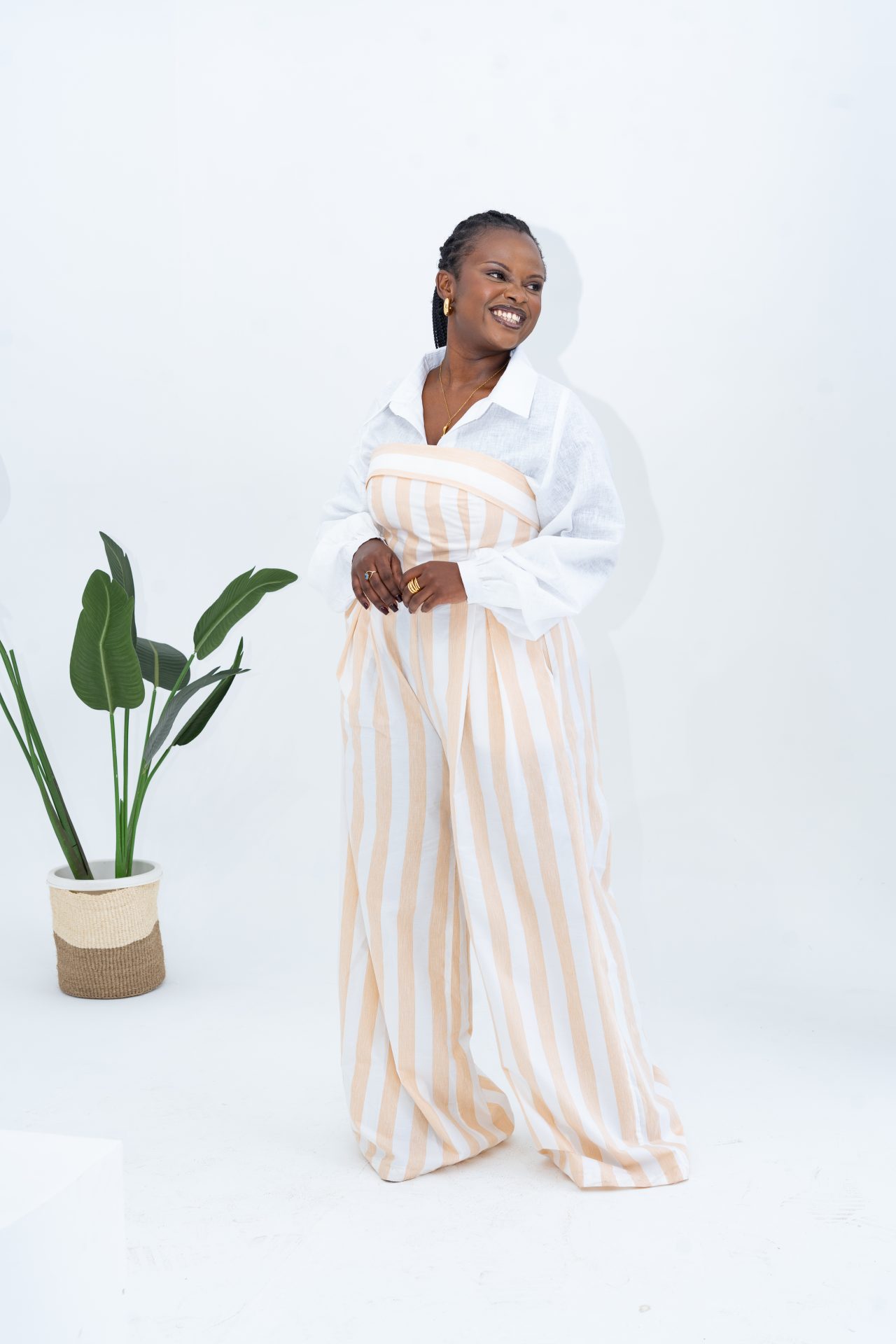 Pastel Striped Jumpsuit - Khaki