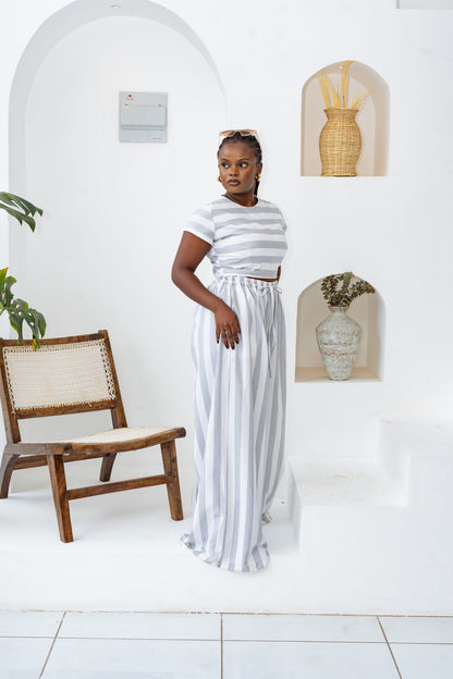 Pastel Striped Pants Set - Grey
