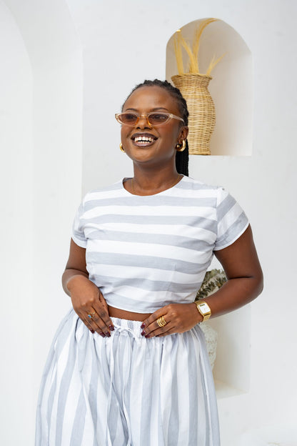 Pastel Striped Pants Set - Grey