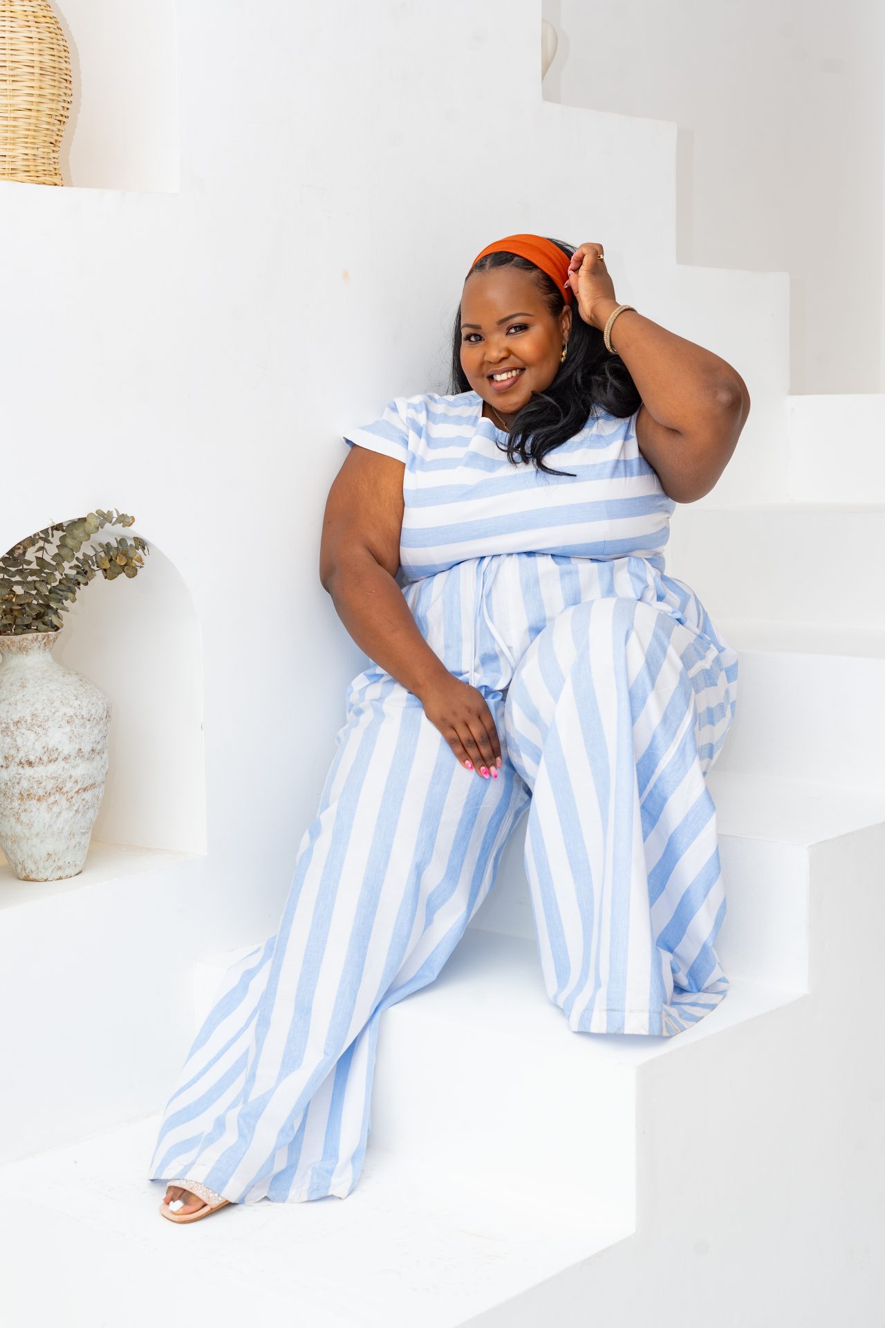 Pastel Striped Pants Set - Blue