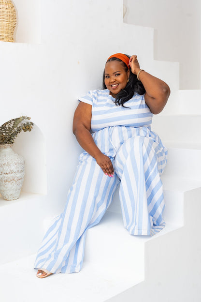 Pastel Striped Pants Set - Blue