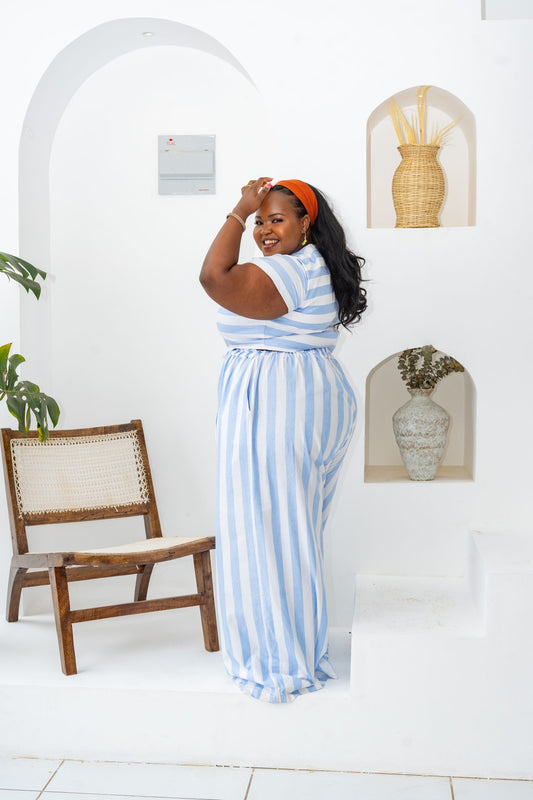 Pastel Striped Pants Set - Blue