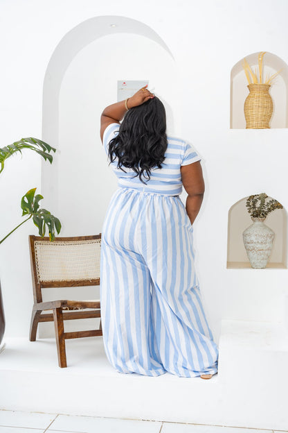 Pastel Striped Pants Set - Blue