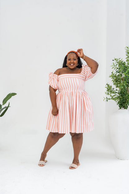 Pastel Striped Mini Dress - Coral